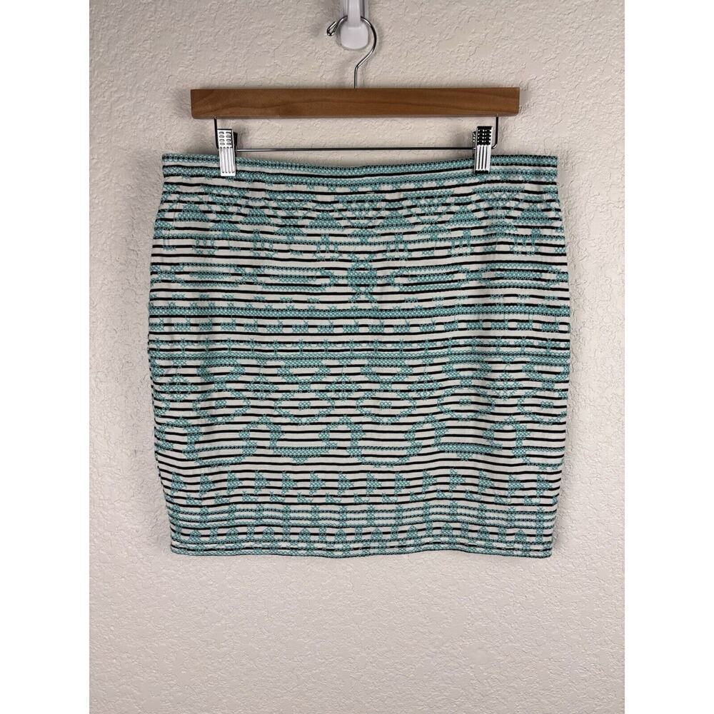 THML Womens Skirt Sz Large Black White Turquoise Aztec Western Cowgirlcore Boho